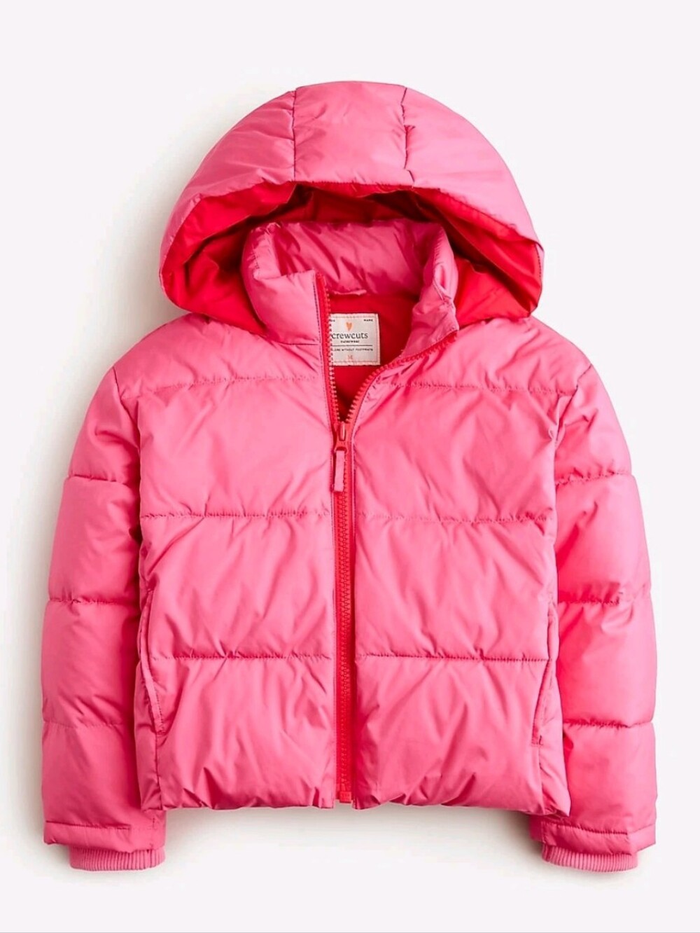 J.Crew Girls' Metallic Cropped Puffer Jacket PrimaLoft Size XL Hooded Pink
